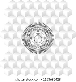 diamond ring icon inside grey emblem. Retro with geometric cube white background