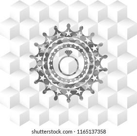 diamond ring icon inside grey icon or emblem with geometric cube white background