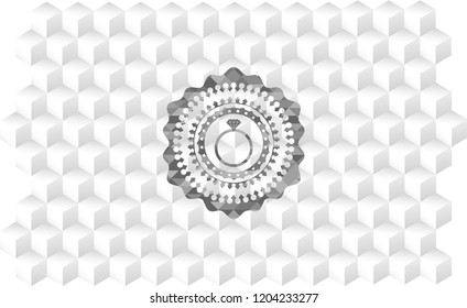 diamond ring icon inside grey emblem. Retro with geometric cube white background