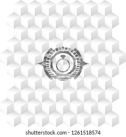 diamond ring icon inside grey emblem with cube white background