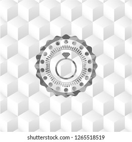 diamond ring icon inside grey emblem. Vintage with geometric cube white background