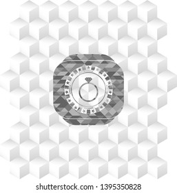 diamond ring icon inside grey emblem. Retro with geometric cube white background