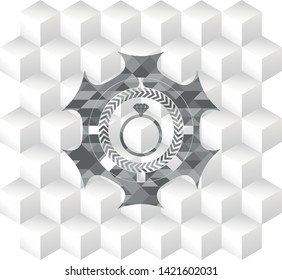 diamond ring icon inside grey icon or emblem with geometric cube white background