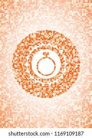diamond ring icon inside orange mosaic emblem