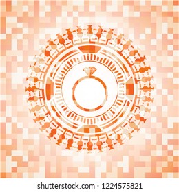 diamond ring icon inside orange mosaic emblem