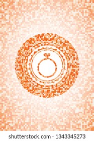diamond ring icon inside orange tile background illustration. Square geometric mosaic seamless pattern with emblem inside.