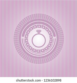 diamond ring icon inside pink emblem. Vintage.
