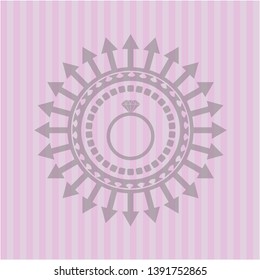 diamond ring icon inside pink emblem. Retro