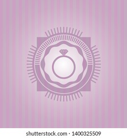 diamond ring icon inside pink emblem. Retro