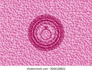 diamond ring icon inside pink badge with bubbles background. Vector Illustration. Detailed. 