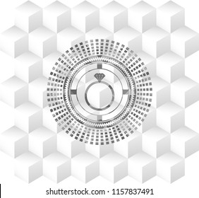 diamond ring icon inside realistic grey emblem with cube white background