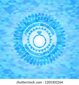 diamond ring icon inside realistic sky blue mosaic emblem