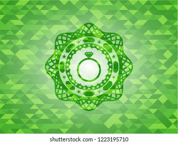 diamond ring icon inside realistic green mosaic emblem