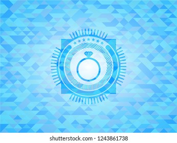 diamond ring icon inside realistic light blue mosaic emblem