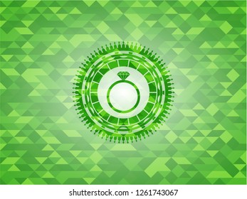 diamond ring icon inside realistic green mosaic emblem