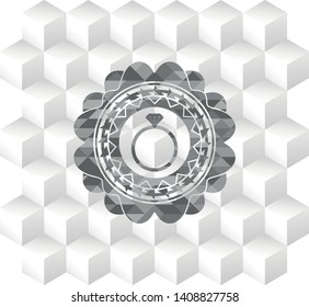 diamond ring icon inside realistic grey emblem with geometric cube white background