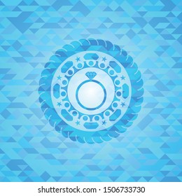 diamond ring icon inside realistic light blue emblem. Mosaic background