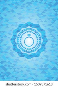 diamond ring icon inside realistic sky blue emblem. Mosaic background