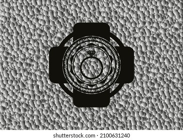 diamond ring icon inside realistic dark emblem with grey bubbles background. Vector Illustration. Detailed. 