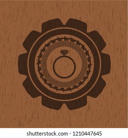 diamond ring icon inside retro style wooden emblem