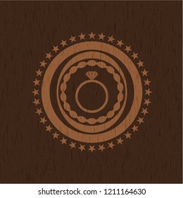 diamond ring icon inside vintage wood emblem