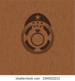 diamond ring icon inside vintage wood emblem