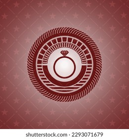 diamond ring icon inside vintage red emblem. 