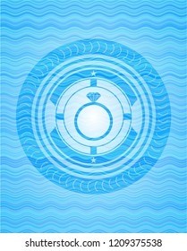 diamond ring icon inside water wave emblem background.