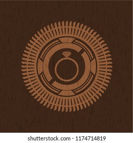 diamond ring icon inside wood emblem. Vintage.