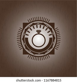 diamond ring icon inside wooden emblem. Retro