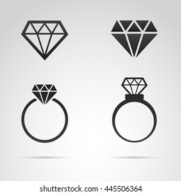 Diamond ring icon isolated on white background. Vector art.
