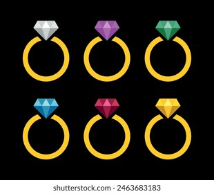 Diamond ring icon. Jewelry symbol of decoration, wealth, glamor or wedding. Gold ring with a precious stone.