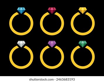 Diamond ring icon. Jewelry symbol of decoration, wealth, glamor or wedding. Gold ring with a precious stone.