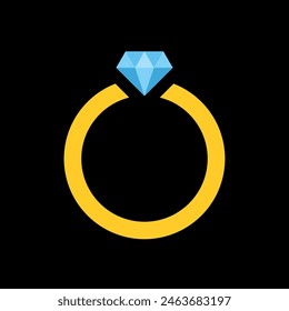 Diamond ring icon. Jewelry symbol of decoration, wealth, glamor or wedding. Gold ring with a precious stone.