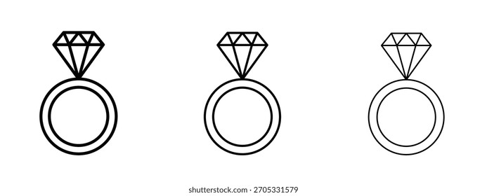 Diamond ring icon linear style sign for mobile concept and web design.