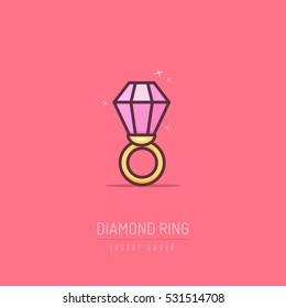 Diamond Ring Icon In Linework Style Vector Illustration