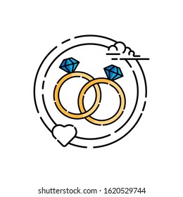 Diamond ring icon, logo, symbol vector illustration template. ring vector with flat design isolated on white background. ring vector for couple, wedding, engagement, valentine day.