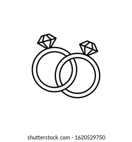 Diamond ring icon, logo, symbol vector illustration template. ring vector with flat design isolated on white background. ring vector for couple, wedding, engagement, valentine day.