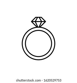 Diamond ring icon, logo, symbol vector illustration template. ring vector with flat design isolated on white background. ring vector for couple, wedding, engagement, valentine day.