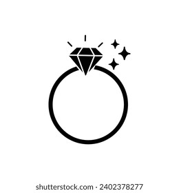 Icono de anillo de diamante. Icono de amor o pareja. ilustración simple plana sobre fondo blanco..eps