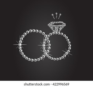Diamond ring icon on black background. Vector art.