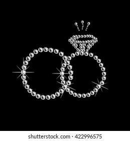 Diamond ring icon on black background. Vector art.