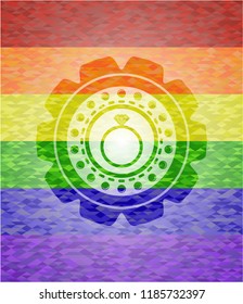 diamond ring icon on mosaic background with the colors of the LGBT flag