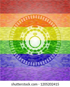 diamond ring icon on mosaic background with the colors of the LGBT flag