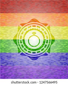 diamond ring icon on mosaic background with the colors of the LGBT flag