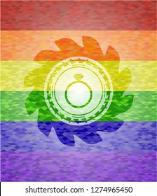 diamond ring icon on mosaic background with the colors of the LGBT flag