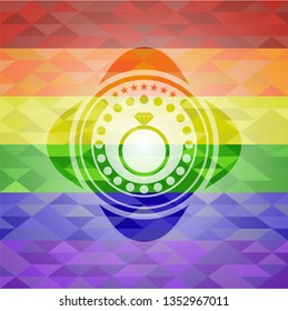 diamond ring icon on mosaic background with the colors of the LGBT flag