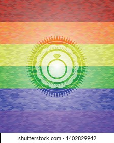 diamond ring icon on mosaic background with the colors of the LGBT flag