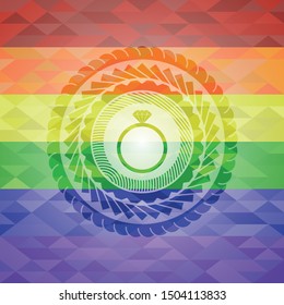 diamond ring icon on mosaic background with the colors of the LGBT flag