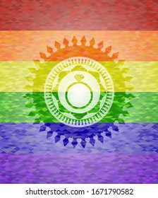 diamond ring icon on mosaic background with the colors of the LGBT flag